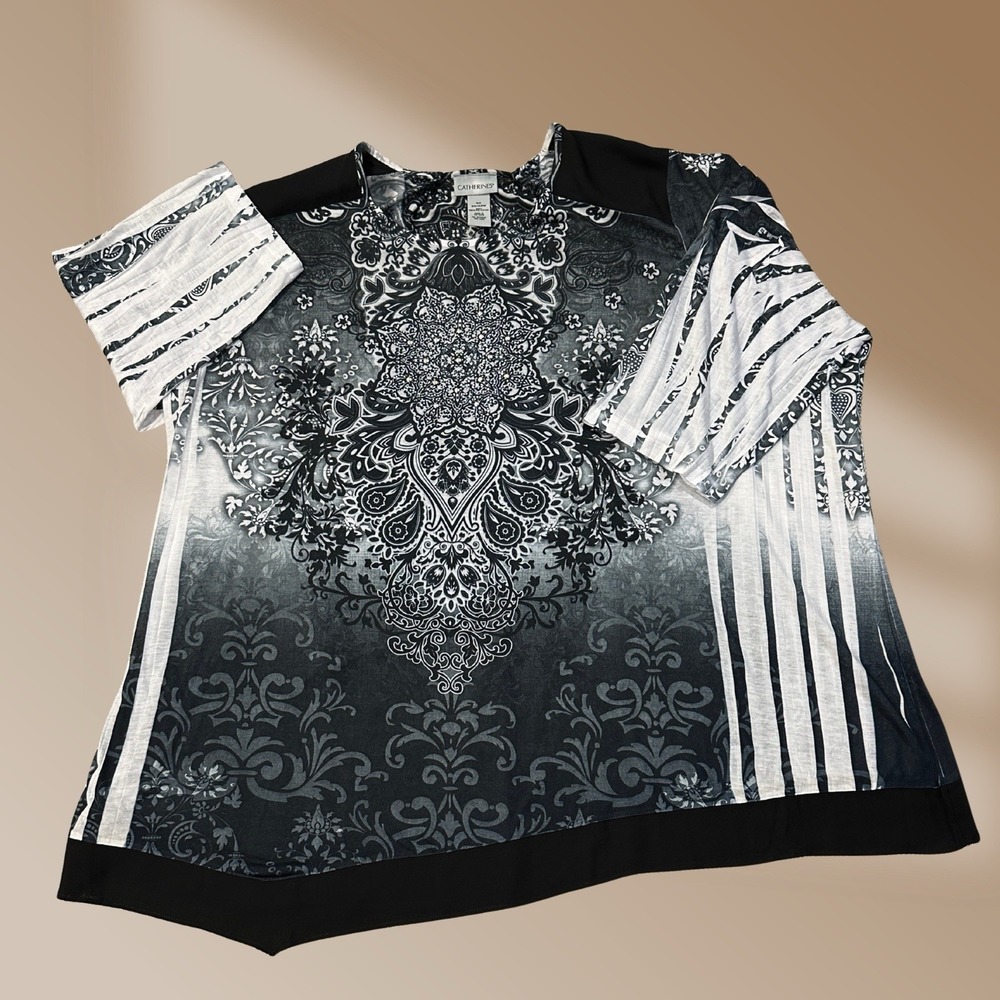 Catherine's Ladies Asymmetrical Hem Stud Embellished Top Blouse Sz 4XL NWOT